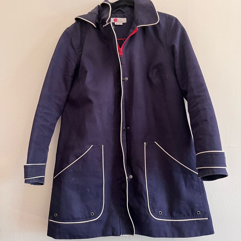 Navy Blue Coat with White Trim
